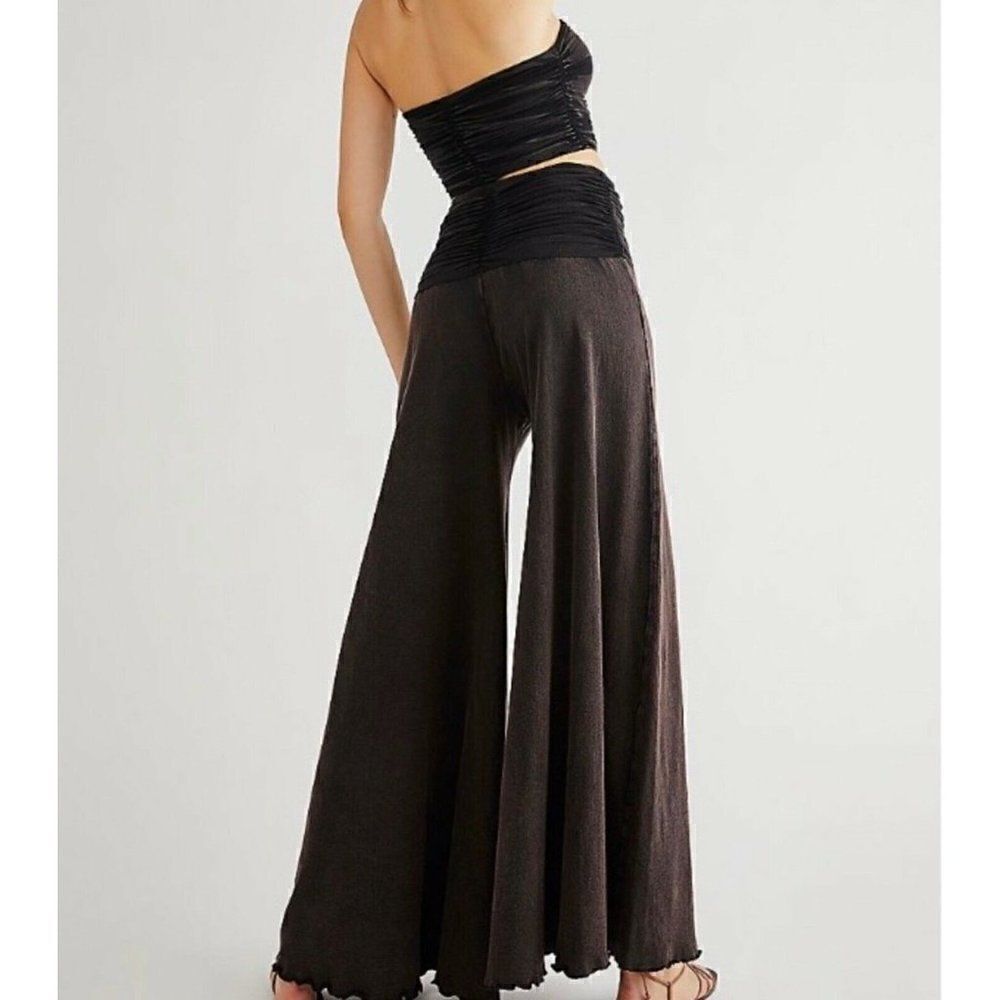 NEW FREE PEOPLE Sz S JAYLA RUCHED WIDE LEG PANTS SET IN WASHED BLACK - Picture 3 of 3